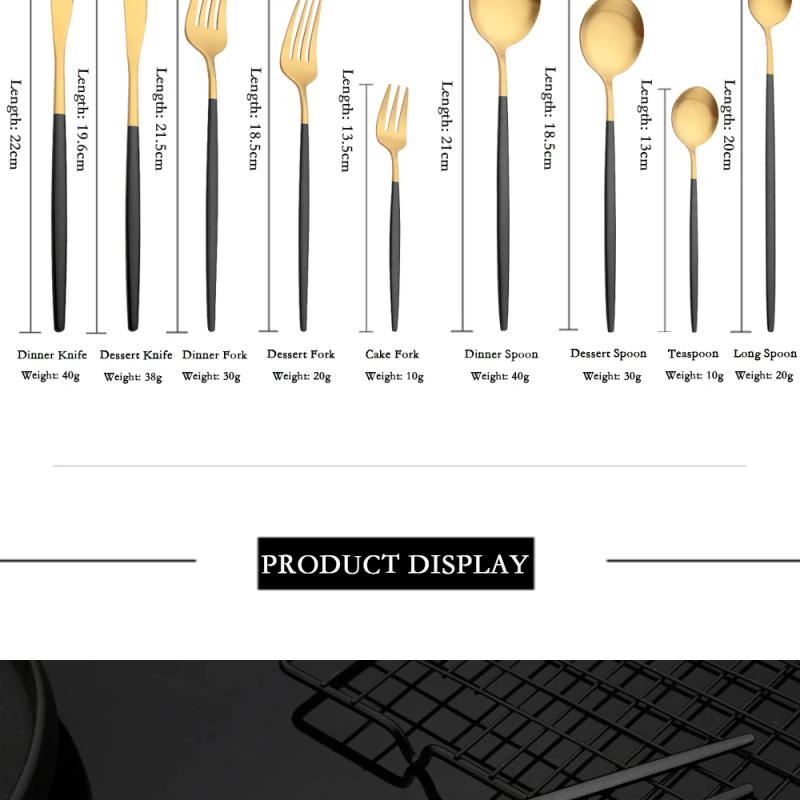 Description Picture 5 of itemTableware Stainless Steel Black Gold Flatware Cutlery Set Dinnerware Dinner Knife Coffee Spoon Fork Salad Fork Spoon Silverware