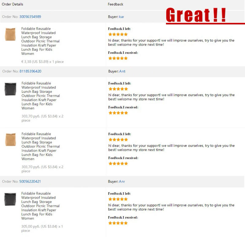 Description Picture 2 of itemFoldable Reusable Waterproof Leakproof Insulated Lunch Food Bag Storage Outdoor Picnic Thermal Insulation Kraft Paper Lunch Bag