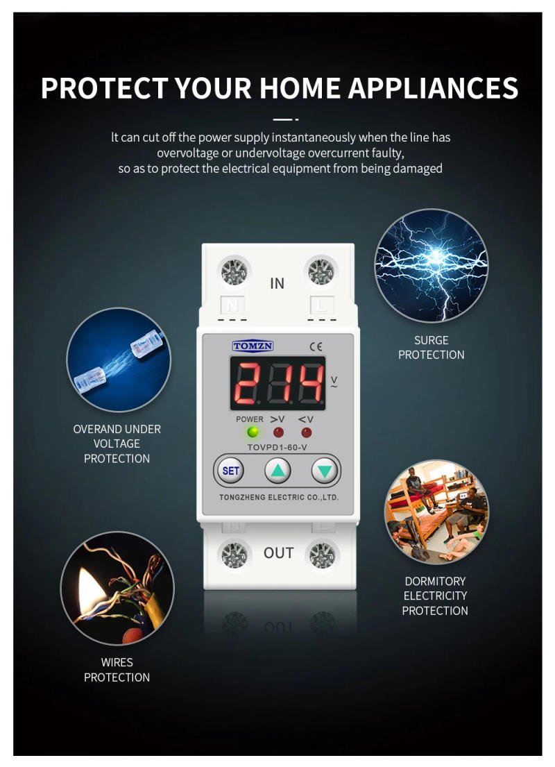 Description Picture 4 of itemDin rail 40A 60A voltage display relay adjustable over under voltage proteciotn device automatic reconnect protector