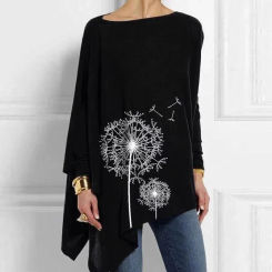 Cotton Irregular Floral Print Women Blouse Shirt Spring Female Pullover Tops Casual O Neck Long Sleeve Lady Tunic Blusas Shirts