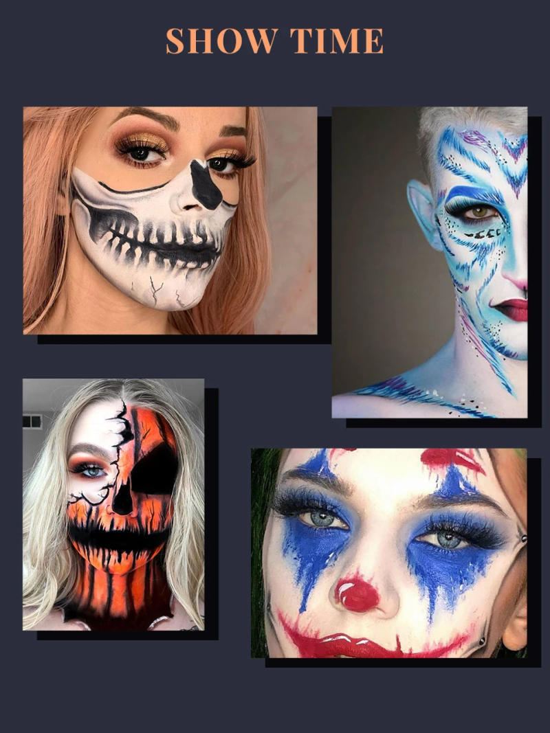 Description Picture 6 of itemIMAGIC Halloween Face Body Paint Oil Painting Art Make Up Set Tools Party Fancy Dress 12 Flash Tattoo Color+6pcs Make Up