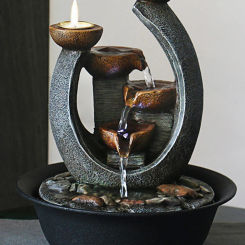 Multifunction Indoor Water Fountain & Candle Holders With LED Lights Three Tier Soothing Cascading Tabletop Fountains With Rocks