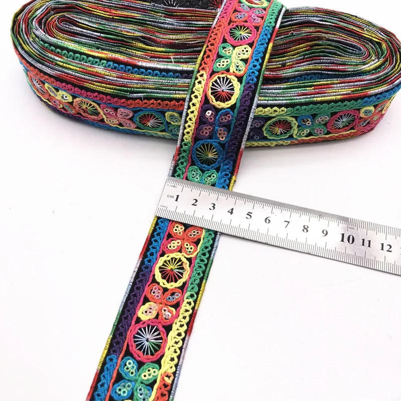 Description Picture 6 of itemEmbroidered Lace Trims with Sequins, Ethnic Ribbon, Webbing Tapes for Clothes Shoes Decor DIY Sewing, Jacquard Applique, 1 Yards