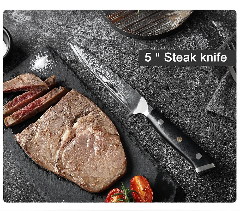 Description Picture 5 of itemXITUO High Quality Damascus Steak Knife Set Japanes VG10 Steel Black G10 Handle Western Knife Home&Restaurant Dinner Meat Knives