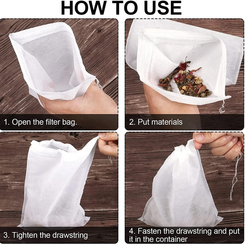 Description Picture 6 of item100 PCS Tea Filter Bags Non-woven Fabric Disposable Teabags Empty Tea Bags Cotton Drawstring Seal Filter Tea Bags for Loose Tea