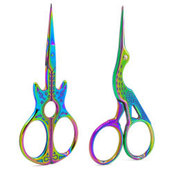 2Pcs Iridescent Stainless Steel Scissors Set Crane Bird & Guitar Shape Silk Wraps Cutter Manicure Craft Nail Art Grooming Tools