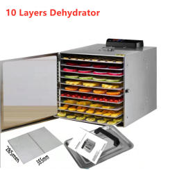 110V 220V 10 Trays Food Dehydrator Stainless Steel Snacks Dehydration Dryer Fruit Vegetable Herb Meat Drying Machine