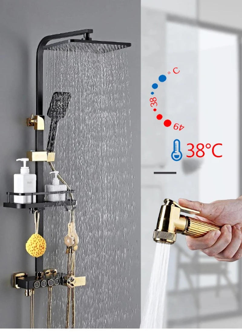 Description Picture 2 of itemThermostatic Shower Set Square Head SPA Rainfall Shower System Bathroom Wall Mount Black Bath Faucet Hot Cold Mixer Copper Tap