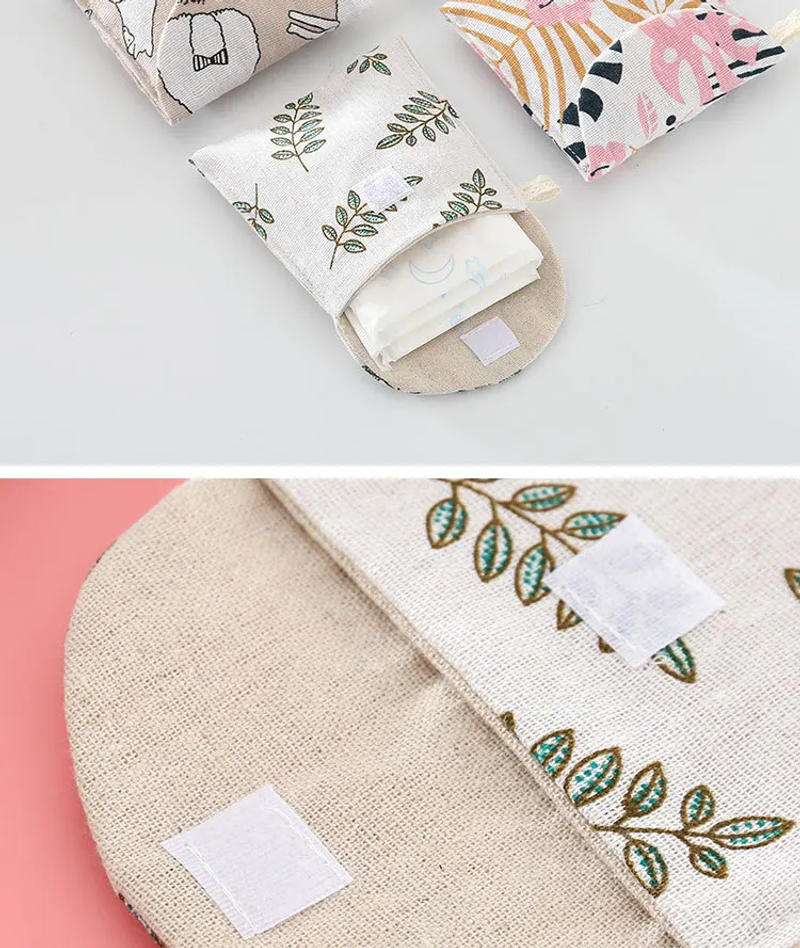 Description Picture 4 of itemGirl Canvas Sanitary Napkin Storage Bag Sanitary Pads Bags Travel Makeup Bag Organizer Money Card Lipstick Earphone Storage Bag