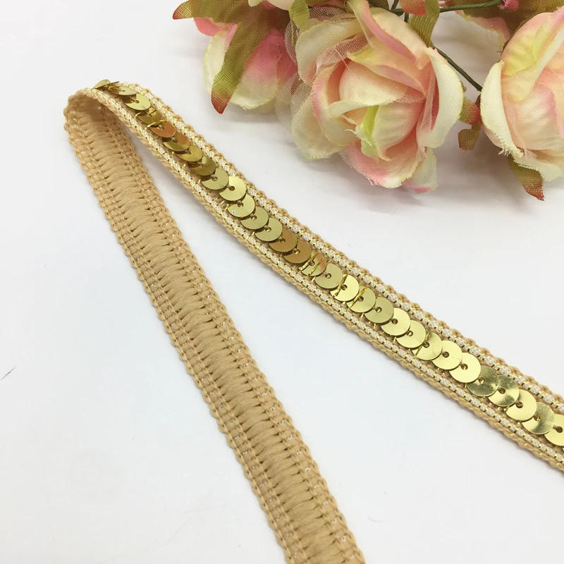 Description Picture 3 of item3 yards 13mm Sequins Ribbon Lace Trim Sequin Fabric For Dress Clothes Headdress Bridal Sewing Accessories DIY
