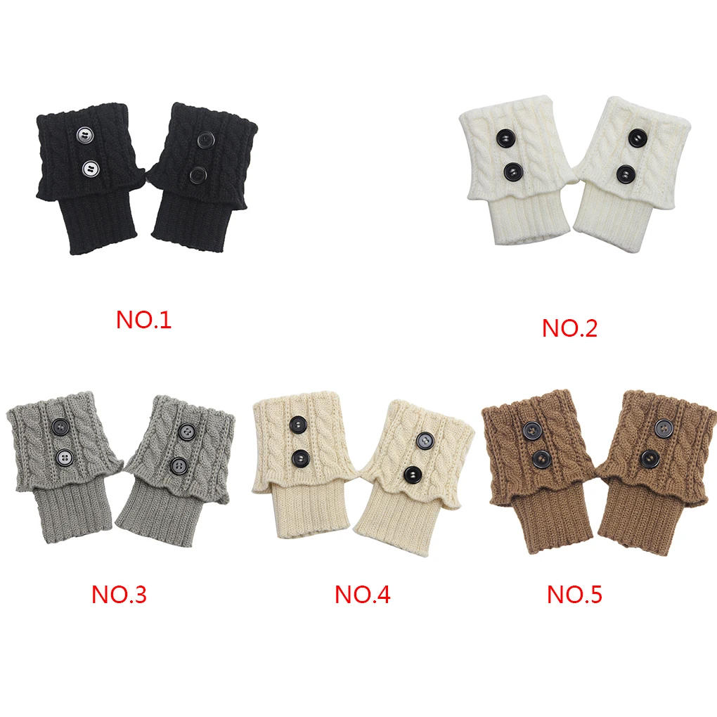 Description Picture 2 of item1 Pair Women Short Button Crochet Leg Warmers Winter Fall Knit Boot Cuffs Socks Boot Warmers Boot Toppers Gaiters