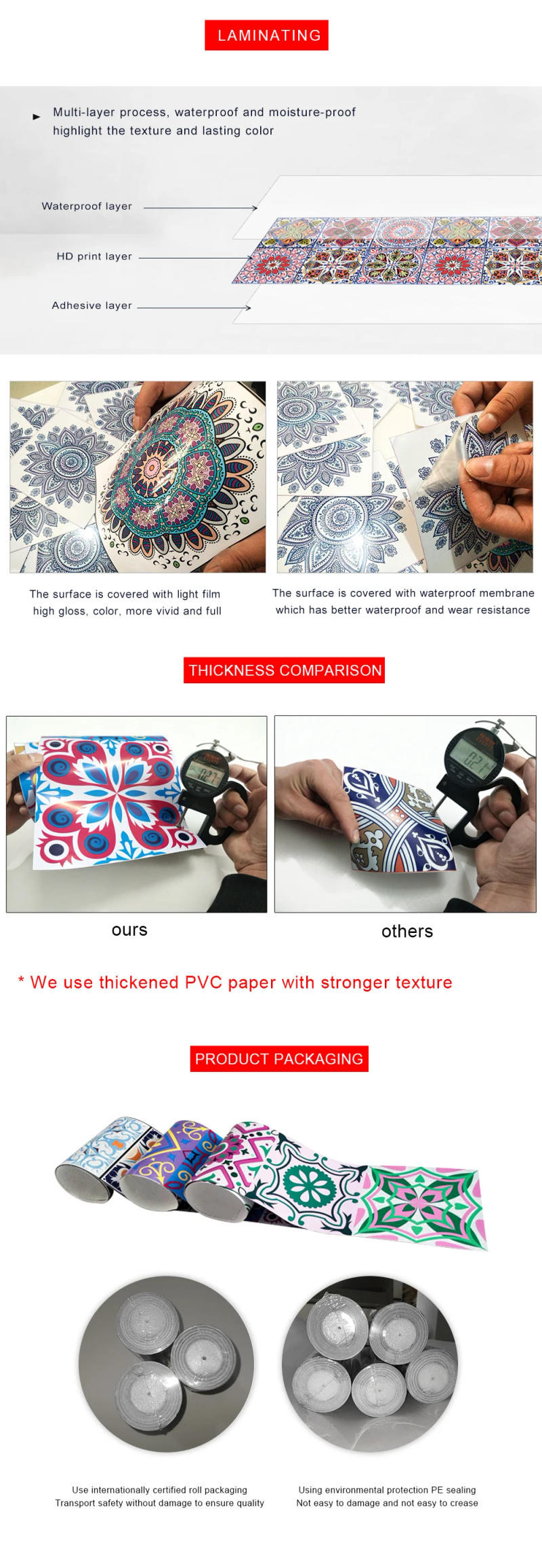 Description Picture 5 of itemRetro Pattern Gray Strip Ceramic Tiles Wall Sticker Sofa TV Walls Stairs Kitchen Decoration Wall Decals Removable Art Wallpaper