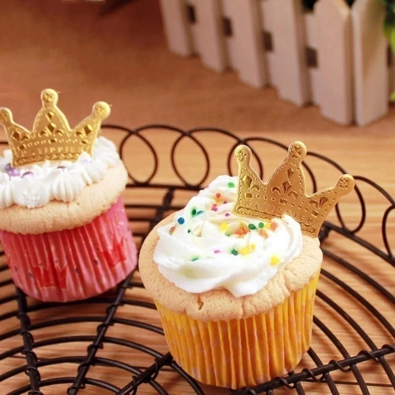 Description Picture 2 of item50Pcs/lot Gold Princess Crown Cake Topper Favors Party Cupcake Picks Wedding Birthday Decorations Accessories