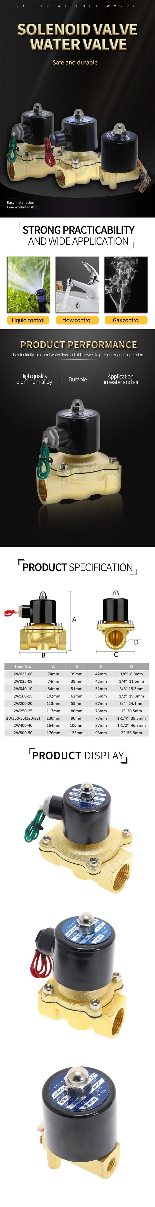 Description Picture 2 of itemElectric 2W Solenoid Valve Brass Pneumatic Valve  Normally Closed for Water / Oil / Gas 1/8'' 1/4'' 1/2''  2W025 2 2W200 2W50