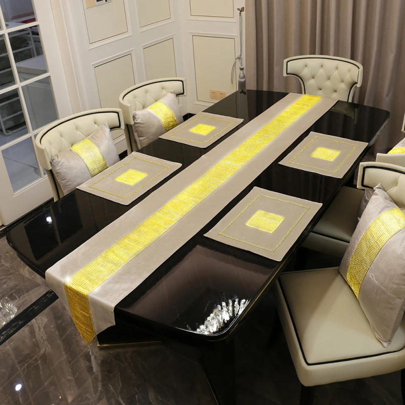 Description Picture 5 of itemModern Solid Velvet Table Runners Party Wedding Decoration Ivory Table Runner Narrow Tablecloth with Rhinestone and Tassel