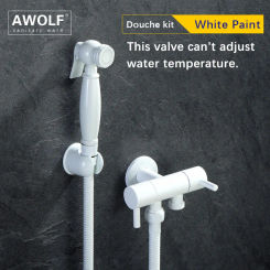 Hand Held Toilet Bidet Sprayer White Douche Kit Shattaf Solid Brass Dual handle Dual Water Outlet Valve Bidet Faucet Tap AP2314