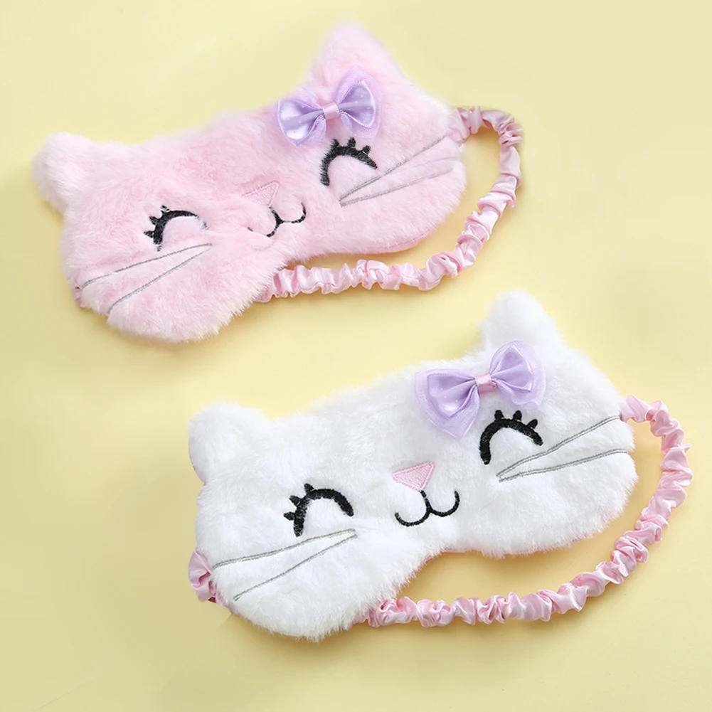 Description Picture 2 of itemCute Cat Soft Sleeping Eye Cover Mask Animal Plush Fabric Blindfold Relax Girls Lady For Home Traveling Eye Care