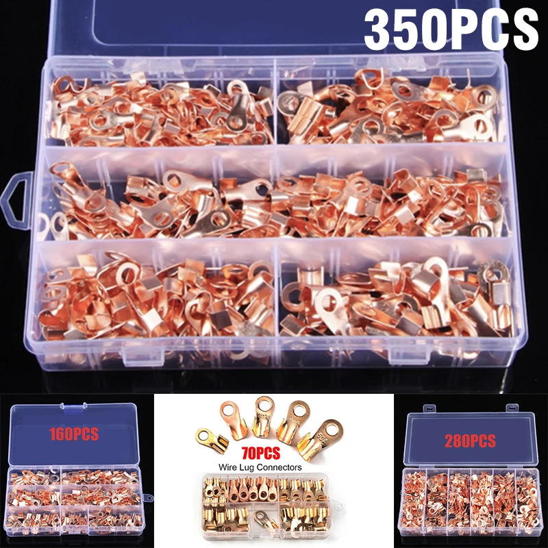 Description Picture 2 of item70/160/280/350PCS 10A-50A Open Crimp Ring Connector OT Cable Electrical Wire Terminal Copper Lugs Terminal Connectors Kit