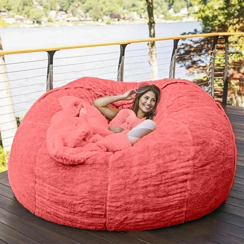 Description Picture 4 of itemDropshipping giant fur bean bag cover big round soft fluffy faux fur beanbag lazy sofa bed cover living room furniture