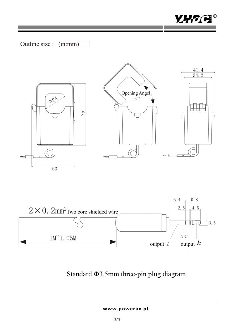 Description Picture 6 of itemYHDC SCT024TSL Input 50A 100A 200A 300A 400A Output 20mA 50mA 80mA 100mA  Accuracy 1% Split Core Cuurrent Transformer