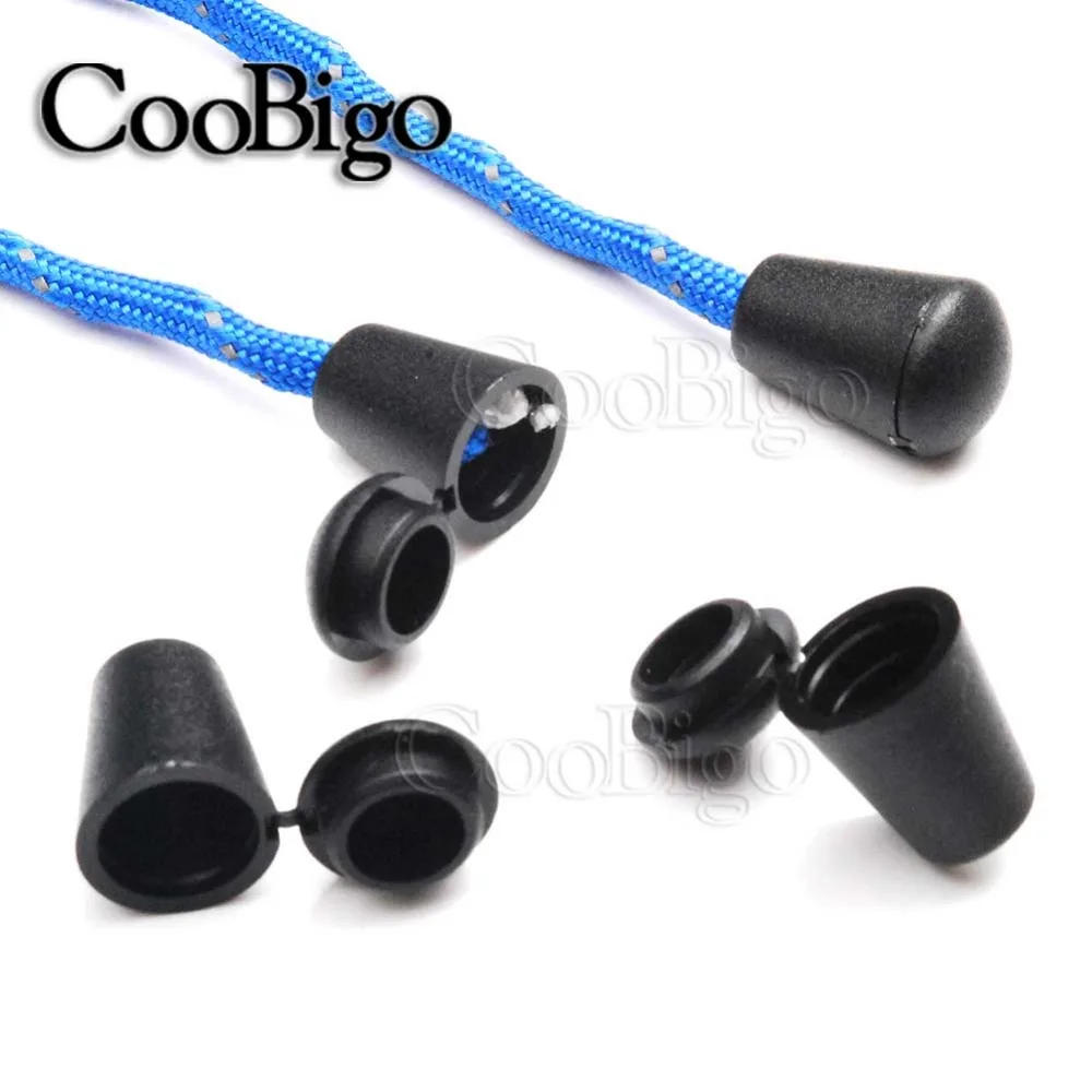 Description Picture 4 of item500pcs Cord Lock Ends Bell Stopper With Lid Plastic Toggle Clip Paracord Sportswear Hat Rope Garment DIY Accessories Black