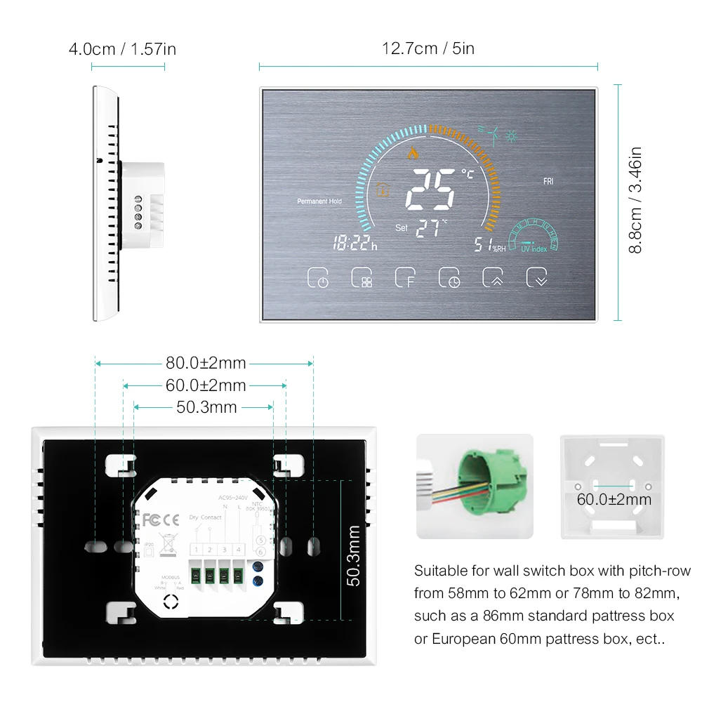 Description Picture 5 of itemWiFi smart thermostat temperature controller for APP control of gas boilers backlit touch screen display weather thermostat