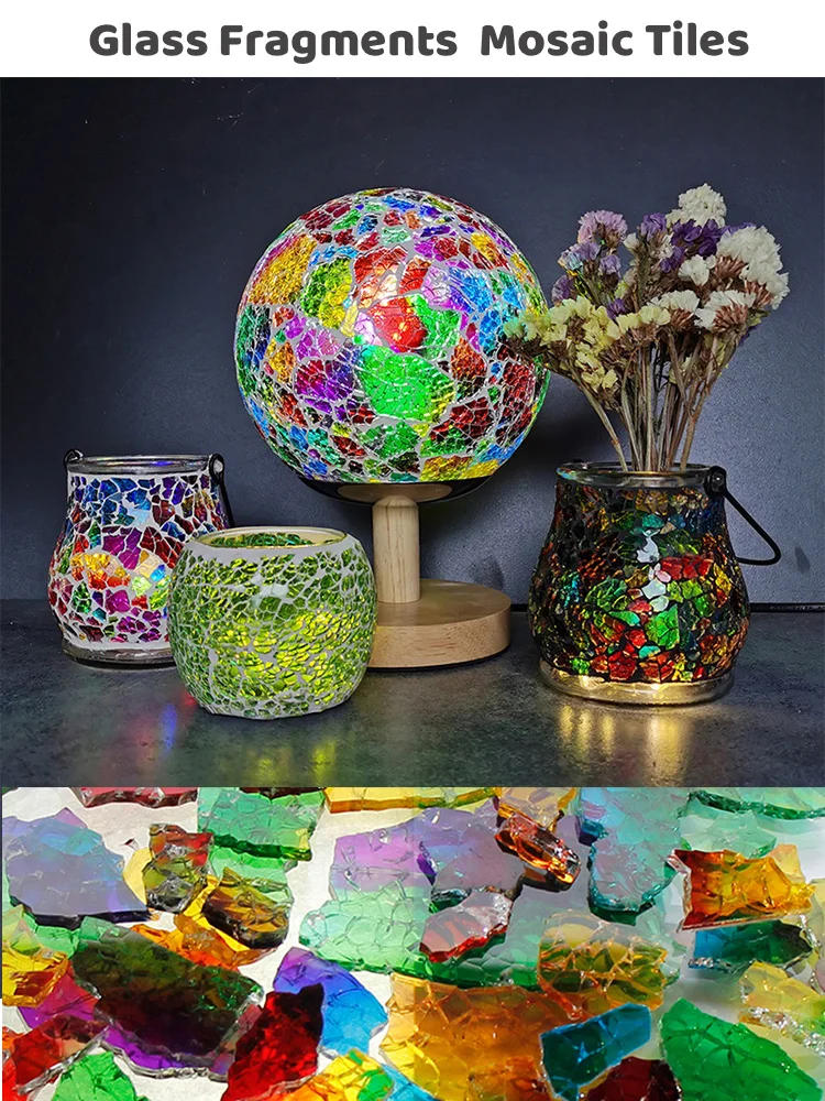 Description Picture 2 of item85g/3oz per Bag Mosaic Fragments Glass Tiles Translucent/Mirror Broken Glass Pieces DIY Craft Tile Mosaic Making Materials