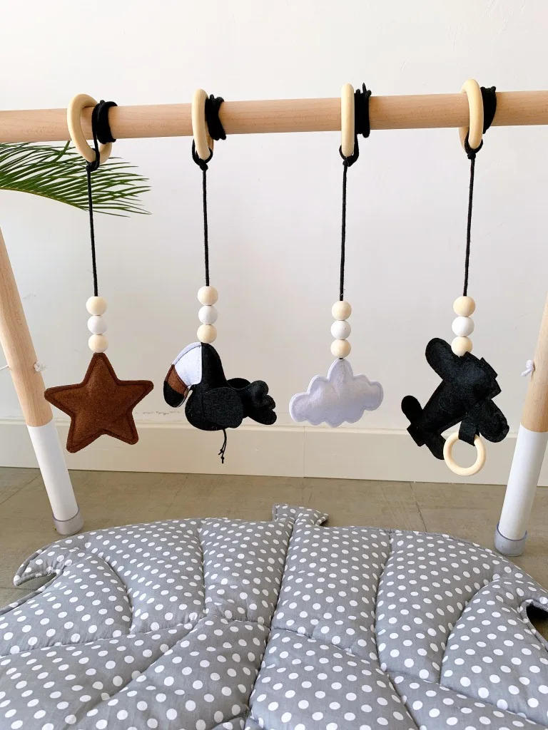 Description Picture 4 of itemBaby Play Gym Frame Wooden Beech Activity Gym Frame Stroller Hanging Pendants Toys Teether Ring Nursing Rattle Toys Room Decor