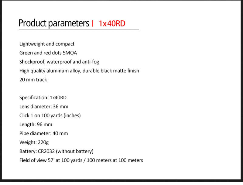 Description Picture 5 of itemDIANA 3X44 Green Red Dot Sight 2X40 Red Dot 3X42 Tactical Optics Riflescope Fit 11/20mm Rail 1X40 Rifle Sight for Hunting