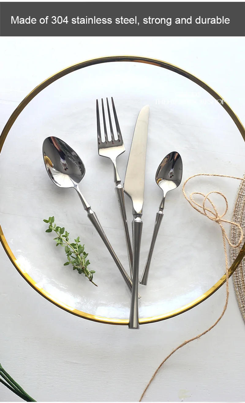 Description Picture 6 of itemBright Silver 18/10 Stainless Steel Luxury Cutlery Dinnerware Tableware Knife Spoon Fork Chopsticks Flatware Set Dishwasher Safe