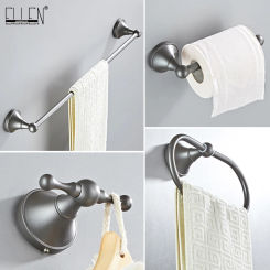 ELLEN Grey Brass Bathroom Hardware Set 4 Pieces Towel Rack Towel Ring Toilet Paper Holder Robe Hook EL3000E