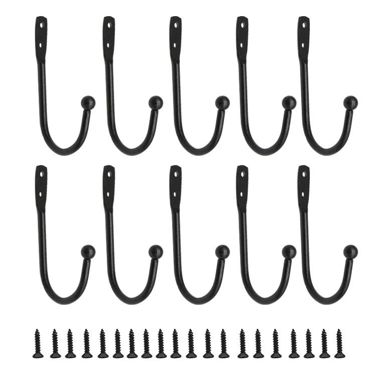 Description Picture 2 of item10 Pack Coat Hanger Wall Hooks with Screws Alloy Hanging Single Hook Bathroom Accessories Set Black Color Clothes Door Hooks