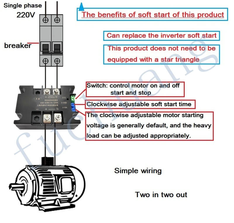 Description Picture 5 of item220V single-phase motor soft starter module controller2KW4KW6KW8KW motor online soft starting fan pump pressure reducer conveyor