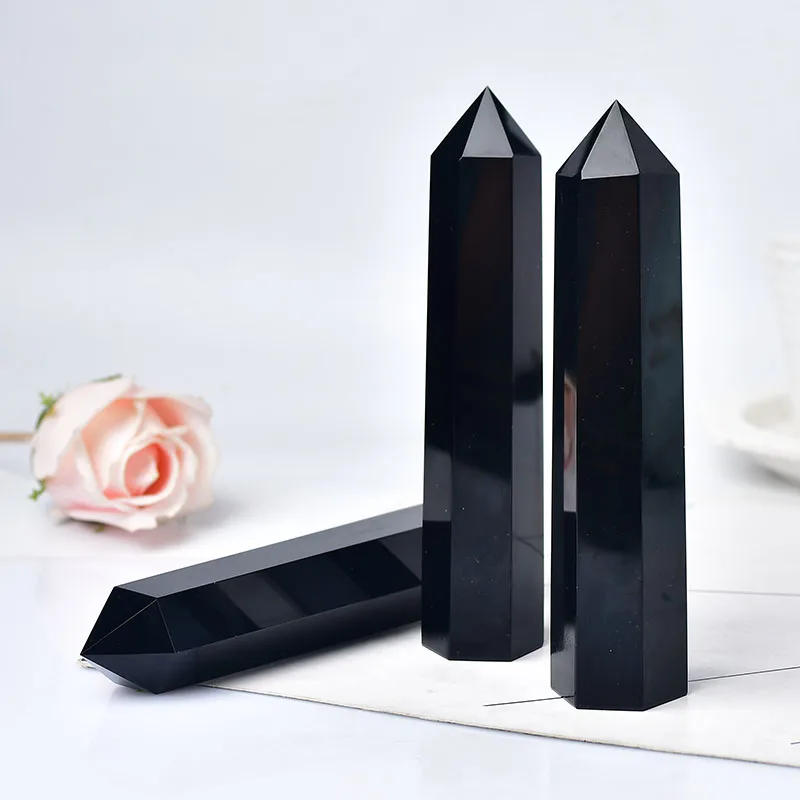 Description Picture 4 of item110-130mm Big Size Natural Crystal Point Obsidian Healing Stone Obelisk Tower Quartz Wand Ornament for Home Decor Energy Stone