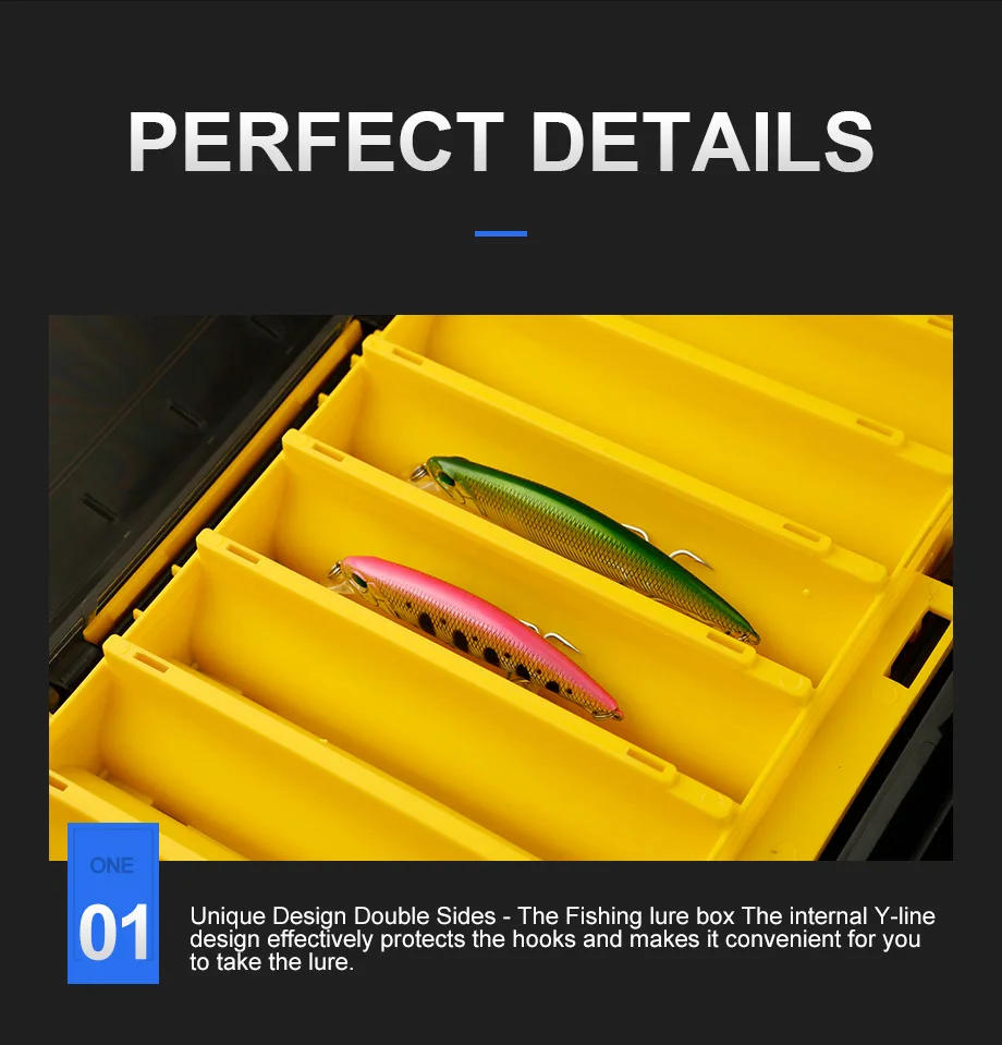 Description Picture 3 of itemFishing Tackle Box Lure Storage 14 Compartments Double Sided Open Case Strength Container Baits Gear Accesorios Pesca Tools Set