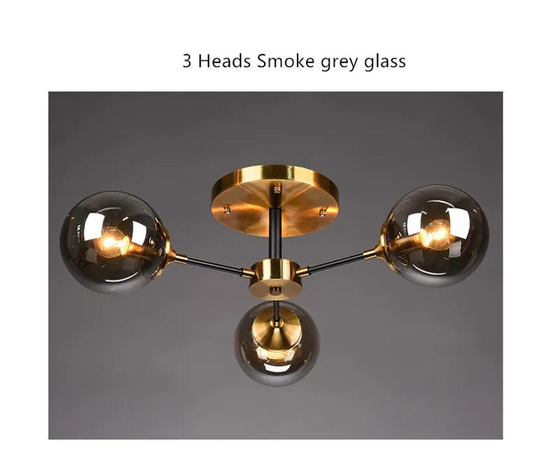 Description Picture 5 of itemModern Parlor LED Chandelier Smoke grey/Clear Glass Dining Room Bedroom Pendant Lamp Gold Home Deco Hanging Light Fixtures