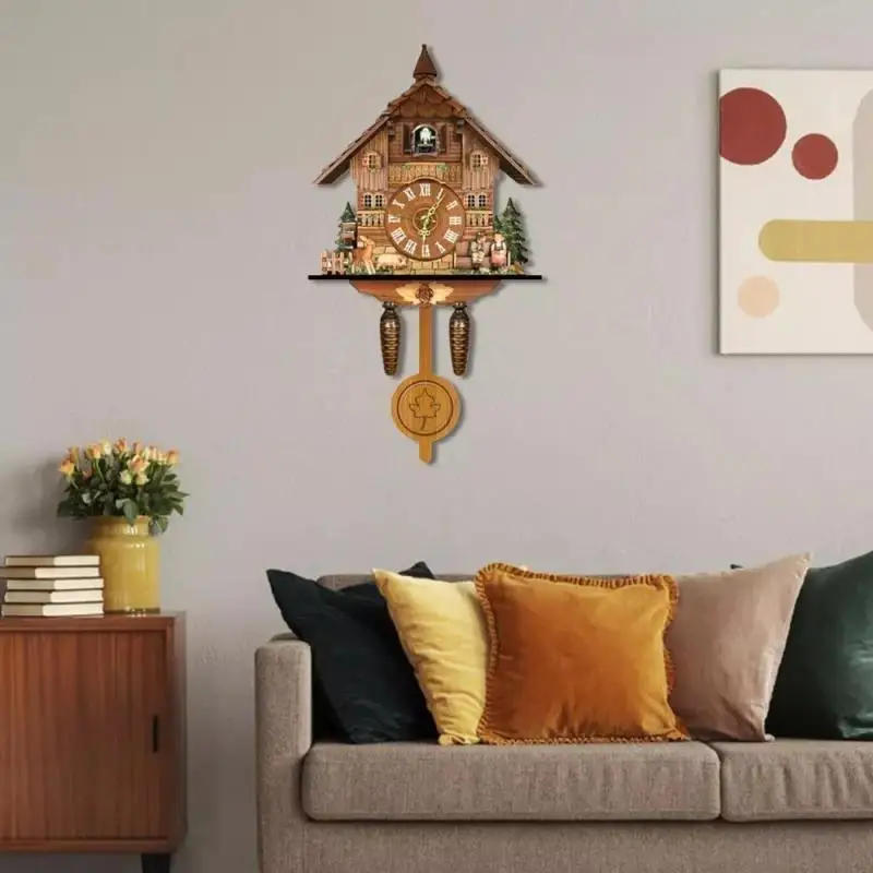 Description Picture 4 of itemGerman Black Forest Cuckoo Clock Retro Nordic Style Wooden Cuckoo Wall Clock Vintage Nordic Style Wall Alarm Clock for Home