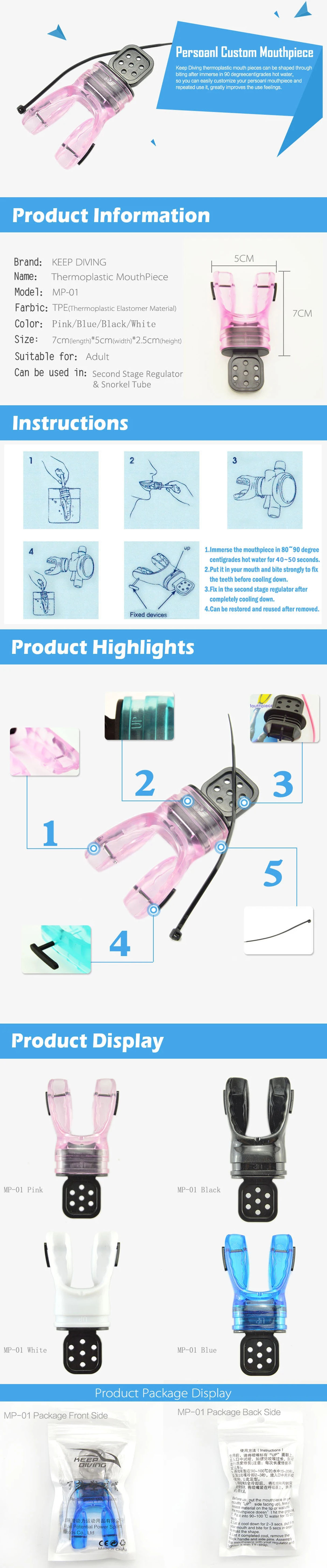Description Picture 2 of item1 pcs Fabricable Thermoplastic Mouthpiece Snorkeling Gear For Adult Second Stage Regulator Diving Surfing Accessories