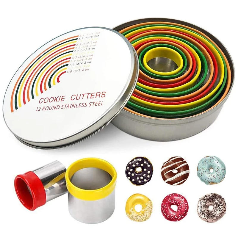 Description Picture 6 of item12-Piece 304 Stainless Steel Cookie Biscuit Cutter Set, Round Pastry Donut Doughnut Cutter Mold Rings Set Baking Tools
