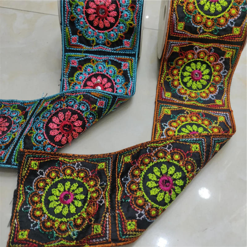 Description Picture 3 of item1yard Colorful Thread Sequins Embroidered Webbing 6/7.5cm Width Shinning Trim Sewing Yarn Ribbons Clothing Decorative Lace Trim