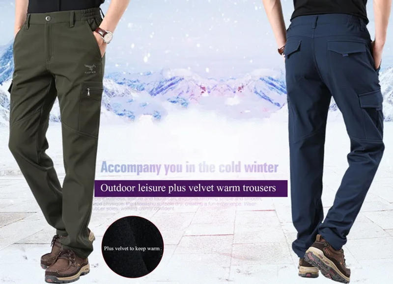 Description Picture 2 of itemNUONEKO Men's Thick Fleece Hiking Pants Winter Men Warm Softshell Trousers Outdoor Sports Trekking Skiing Waterproof Pants PM32