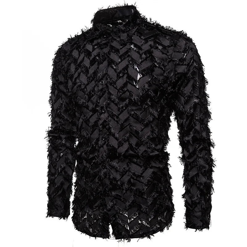 Description Picture 5 of itemFeather Sexy White Shirt Men 2024 Fashion Harajuku Luxury Dress Shirts Men Gothic Long Sleeve Social Tuxedo Party Stage Costume