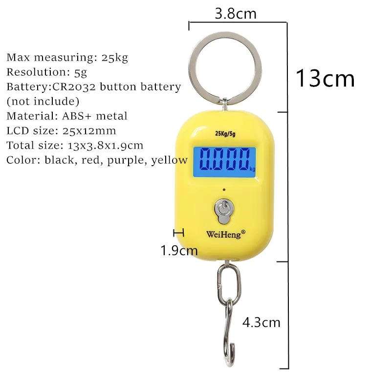 Description Picture 3 of itemMini Digital Scale 25Kg 5g Electronic Fishing Weight Pocket Luggage Scales Hanging Hook Mini Keychain LCD Weighing Balance