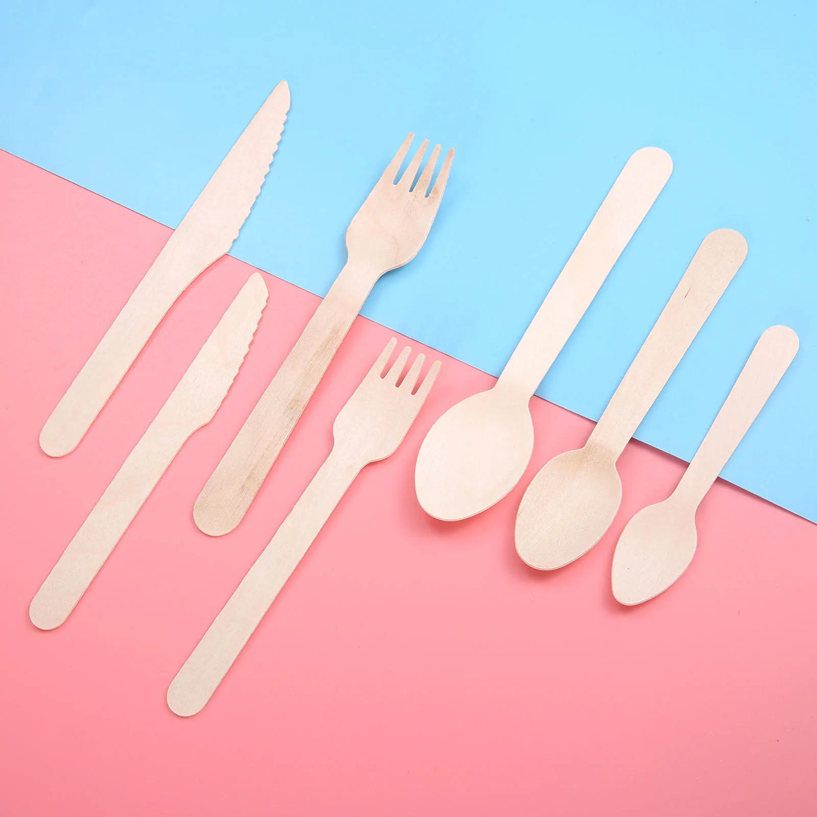 Description Picture 4 of item50pcs/150pcs Disposable Wooden Cutlery Forks/Spoons/Cutters Packing 16cm Knives Party Supplies Kitchen Utensil Dessert Tableware