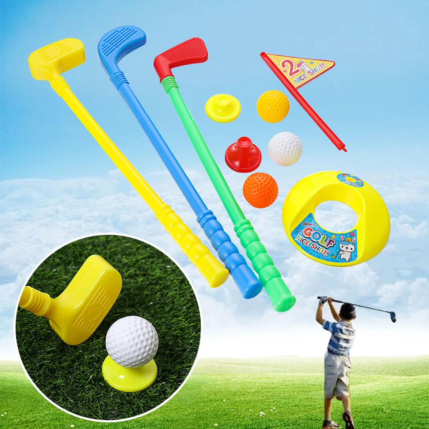 Description Picture 2 of item9PCS/Set Golf Set Kids Children Indoor Outdoor Multicolor Ball Golf Ball Bar Hole Game Kit Practice Toy Supplies Sports Equipmen