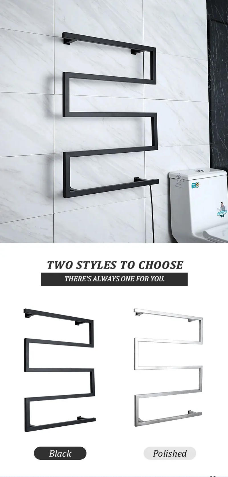 Description Picture 2 of item2021 Newest Design 304 Stainless Steel Electric Heating Towel Rack Bathroom Heated Rail Towel Warmer
