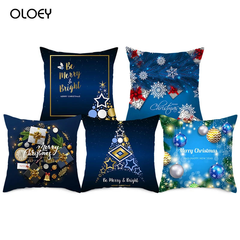 Description Picture 6 of itemBlue Christmas Deer Pillow Dream Snow Elk Pattern Quilt Cover Pillowcase Home Chair Hotel Bed Decoration Pillowcase 45x45cm   ..