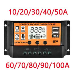 10A 20A 30A 40A 50A 60A 100A MPPT PWM Solar Charge Controller 12V 24V Solar Panel Battery Regulator Dual USB Port LCD Display
