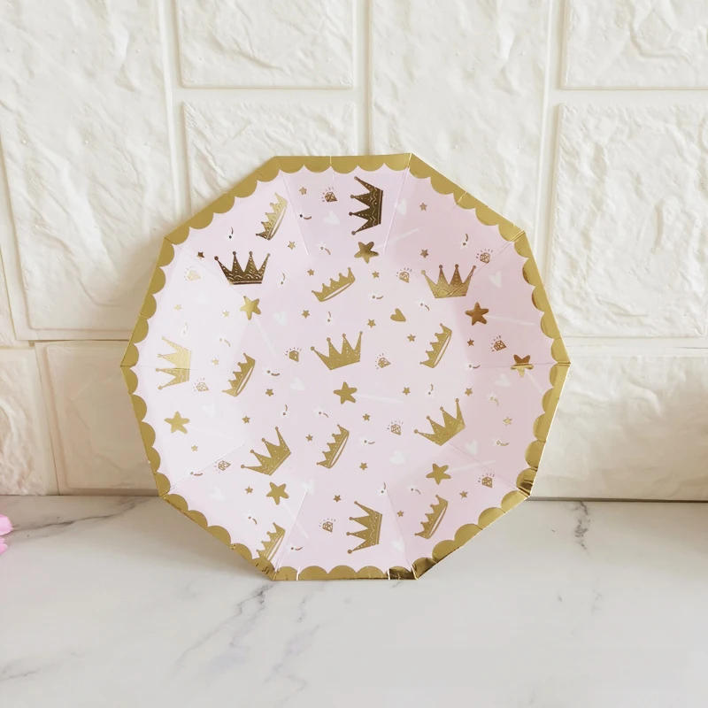 Description Picture 4 of itemRose Gold Pink Party Paper Plates Cups Straws Disposable Tableware Kids Birthday Wedding Carnival Tableware Supplies Decoration