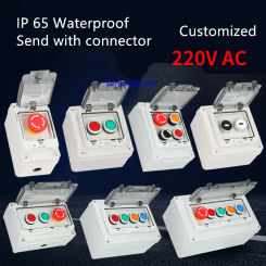 Outdoor Waterproof Button Control Switch Box Emergency Stop Start Indication Lamp Self Recovery Switch Junction Box 220VAC